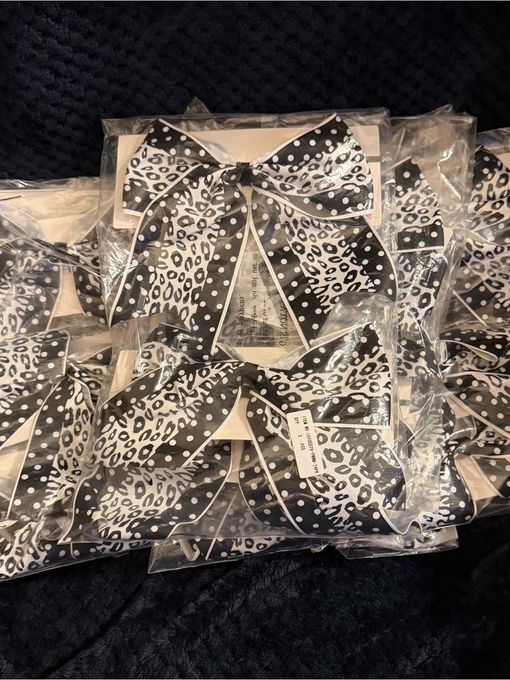 24 Black & White Leopard Polka Dot Hair Bow - Party Accessory